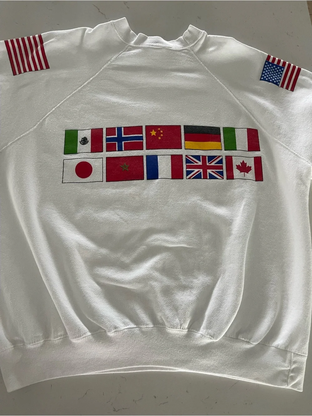 Disney White Epcot Center Flag Graphic Vintage Crewneck Sweatshirt